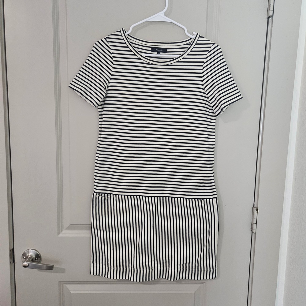 Madewell Womens Striped Short Sleeve T-Shirt Dress Navy White Cotton XS